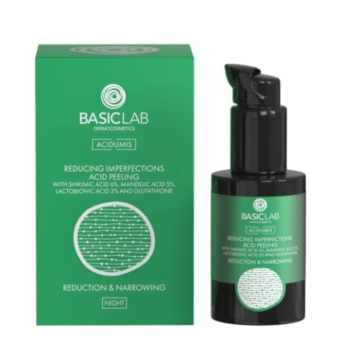 BasicLab Dermocosmetics Säurepeeling zur Reduzierung von Hautunreinheiten | 30 ml | Shikimisäure, Mandelsäure, Lactobionsäure | Stimuliert die Haut zur Erneuerung, Regeneration und Reinigung.