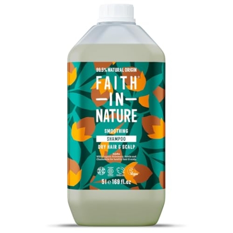 Faith in Nature Natürliches Jojoba Shampoo, Glättend, Vegan & Ohne Tierversuche, Frei von Parabenen und SLS, für Normales bis Trockenes Haar, 5 L Nachfüllpackung