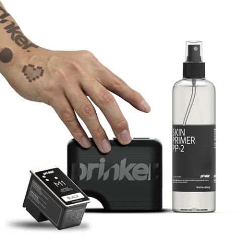 Temporärer Tattoo-Drucker Prinker M Black, individuelle Tattoos in Sekunden, wasserfest und mit Seife abwaschbar, kompatibel mit Android und iOS, Spaß und einfach, schwarze Kosmetiktinte inklusive.