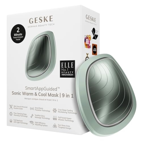 GESKE | SmartAppGuided™ Sonic Warm & Cool Mask | 9 in 1 | Beauty LED-Gesichtsmaske | Voll-LED-Spektrum und Rotlichttherapie | Wärme | Kühlung | Erhöhte Gesichtspflege-Aufnahme | Gesichtsmassagegerät