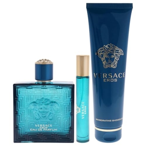 Versace Eros by Versace for Men Geschenk-Set, 3,4 oz EDP Spray, 0,3 oz EDP Spray, 5 oz Shower Gel