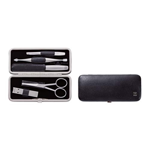 ZWILLING TWINOX Maniküre Pediküre Set 5-teilig, Premium Edelstahl Nagelset für Hände und Füße, Leder mit Metallrahmen, Schwarz