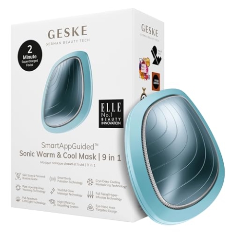 GESKE | SmartAppGuided™ Sonic Warm & Cool Mask | 9 in 1 | Beauty LED-Gesichtsmaske | Voll-LED-Spektrum und Rotlichttherapie | Wärme | Kühlung | Erhöhte Gesichtspflege-Aufnahme | Gesichtsmassagegerät