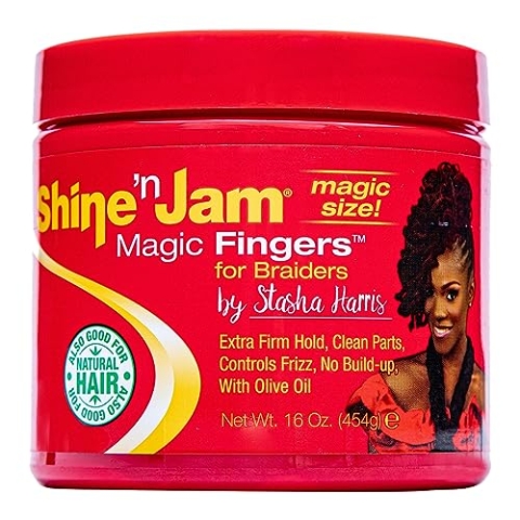 Ampro Shine-n-Jam Magic Fingers Gel für Zöpfe, bietet festen Halt mit nicht fettendem Glanz, stärkt das Haar mit Seidenproteinen, funktioniert bei jeder Haarstruktur und ermöglicht die Erstellung zah