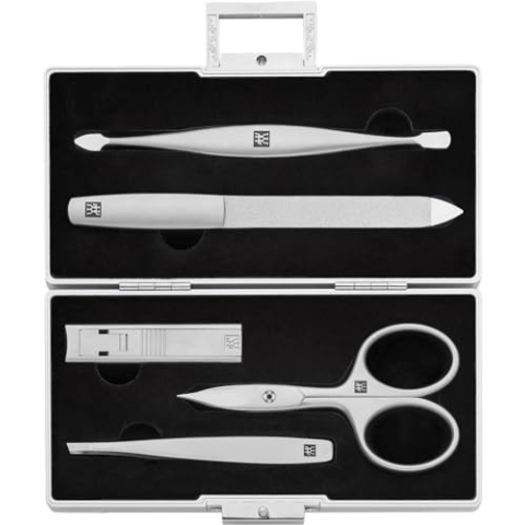 ZWILLING Maniküreset (5 Teilig, Aluminium Case für Nagelpflege und Pediküre, Samt Inlay mit Kompakt-Nagelknipser), Premium, Schwarz