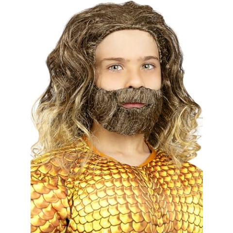 Funidelia | Aquaman Perücke mit Bart für Jungen Superhelden, DC Comics, Justice League - Zubehör für Kinder, Zubehör für Kostüm - Braun