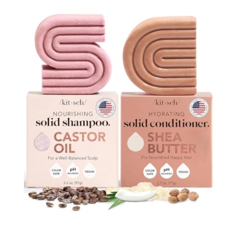 Kitsch Castor Oil Shampoo & Sheabutter Conditioner Bar – Vegan & All Natural Solid Bar | Hydrating & Moisturizing Soap, Parabenfrei, Made in USA – 2 Stück