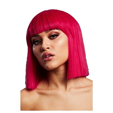Smiffys Fever Lola Perücke, Magenta-Pink, Stumpf geschnittener Bob mit Pony, 30 cm