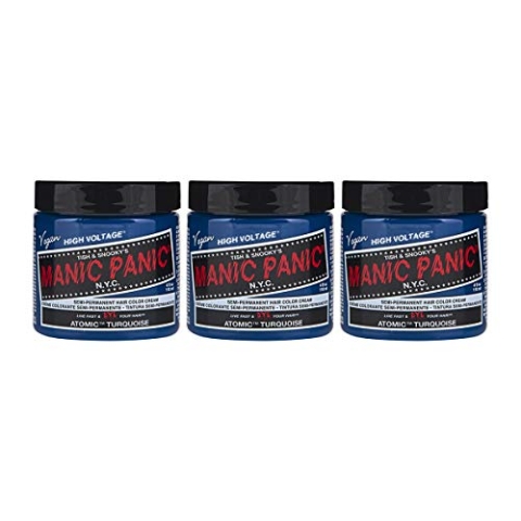 Manic Panic Atomic Turquoise Classic Creme, Vegan, Cruelty Free, Semi Permanent Hair Dye 3 x 118ml