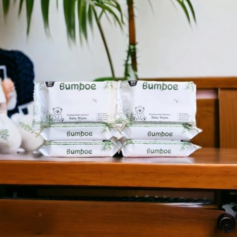 Bumboe biologisch abbaubare Feuchttücher - plastikfrei - Parfümfrei - 6x80er Stück - 480 Tücher
