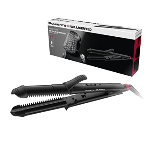 Rowenta Multistyler 3in1 Karl Lagerfeld Konisch CF451L 3-in-1 Multistyler 35 mm: Glätten, Wellen und Locken, Keramikbeschichtung, Temperaturregelung bis 200°, 2 integrierte Kämme, Schwarz/Rot