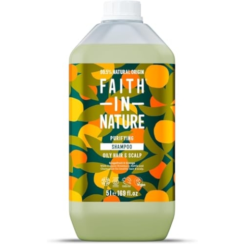 Faith In Nature Natural Grapefruit & Orange Shampoo, Invigorating, Vegan & Cruelty Free, No SLS or Parabens, For Normal to Dry Hair, 5L Refill Pack