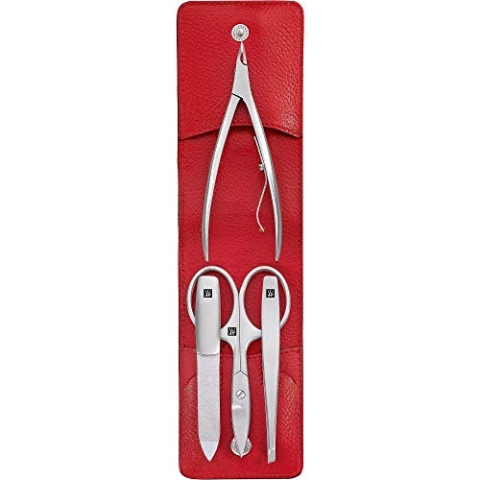 Zwilling TWINOX Asian Competence Maniküre Set 4-teilig Pediküre Pflege Hände Füße Reise Mann Echtleder Rot 97267-002-0