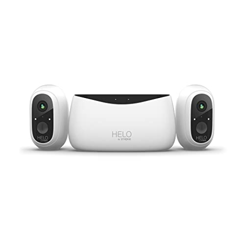 Strong HELO Überwachungskamera FHD 1080P Camera Kit mit Basisstation, 2 kabellosen Security Outdoor Kameras mit Nachtsichtfunktion, Bewegungserkennung, App-Steuerung, Akkulaufzeit von 180 Tagen, weiß