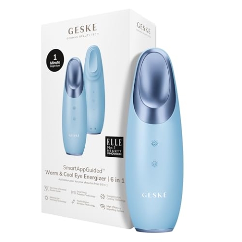 GESKE | SmartAppGuided™ Warm & Cool Eye Energizer | 6 in 1 | Augenmassagegerät | Massagegerät gegen Augenringe | Tränensäcke und Schlupflider entfernen | Elektrische Augenmassage