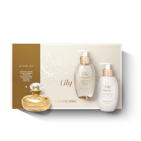 O Boticário Lily Coffret Geschenkset für Damen, 3 Produkte | Lily Eau de Parfum EDP 75 ml, Lily Duschgel Satin 250 ml und Satinduschcreme 250 ml