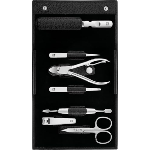 ZWILLING Maniküreset (7 Teilig, Pediküreset, Reise Etui Set, Nagelpflege, Echtleder), Edelstahl Poliert, Schwarz