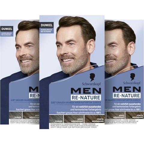 Men Perfect Re-Nature Männer Dunkelbraun bis Schwarz (3x 145 ml), Re-Pigmentierungs-Creme, stellt ohne Haare färben die Naturhaarfarbe wieder her und kaschiert schonend graue Haare