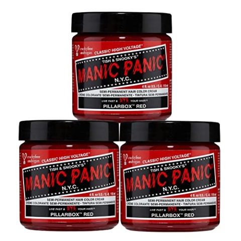 Manic Panic Pillarbox Red Classic Creme, Vegan, Cruelty Free, Red Semi Permanent Hair Dye 3 x 118ml
