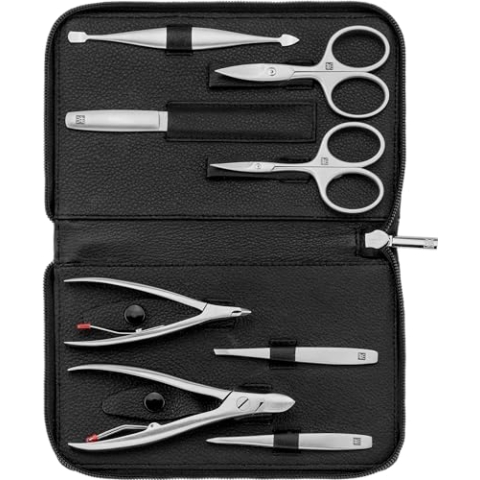 ZWILLING Maniküreset (8 Teilig, komplette Nagelpflege, Pediküre, Echtleder-Etui mit Reißverschluss), Premium, Schwarz