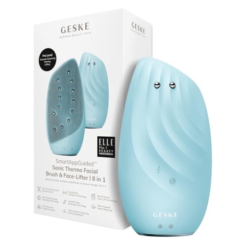 GESKE | SmartAppGuided™ Sonic Thermo Facial Brush & Face-Lifter | 8 in 1 | Hautreinigung & gegen Falten | elektrische Reinigungsbürste aus Silikon | Gesichtsmassagegerät | Cleansing & Anti Aging
