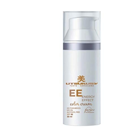 EE Cream mit LSF 50-50ml von Utsukusy. Sehr ergiebige, getönte Tagescreme vereint Make-up, Gesichtspflege (Hyaluron) u. Sonnenschutz (Lichtschutzfaktor 50) für trockene, fettige u. empfindliche Haut