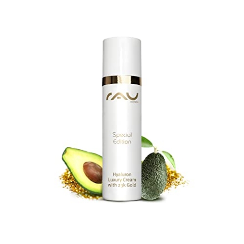 RAU Cosmetics Hyaluron Luxury Tagescreme mit 23k Gold (50 ml) - Tagespflege für dein Gesicht mit Aufpolsteurngseffekt - Hyaluron, Avocadoöl, Shea Butter, Squalane - Made in Germany