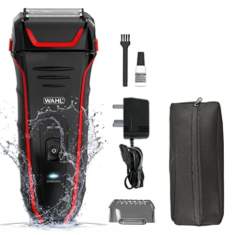 Wahl Clean and Close Plus, Herrenrasierer, Elektrorasierer für Herren, Bartrasur, Flexfolie, Präzisionstrimmer, wasserdicht, leicht zu reinigen, Gummigriff, Schwarz und Rot
