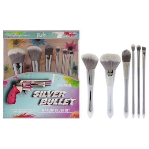 RUDE Cosmetics Make-up-Pinsel-Set für Damen, 6-teilig, Beretta-Puderpinsel, Glock-Rouge-Pinsel, Remington-Pinsel, Foundation-Pinsel, Schrotflinte, Lidschattenpinsel, Revolver-Mixing-Pinsel,