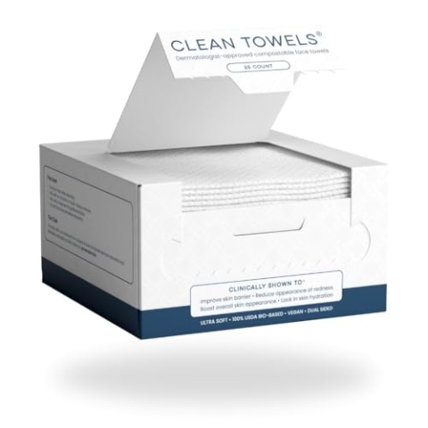 Clean Skin Club Clean Towels, zu 100% biobasiert, dermatologisch zugelassen, Einweg-Gesichtstuch, klinisch getestet, ultra-weich, 25 Stück, 1 Packung