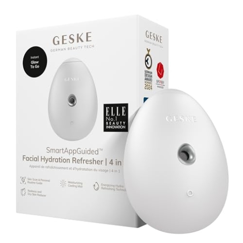 GESKE | SmartAppGuided™ Facial Hydration Refresher | 4 in 1 | Wasserzerstäuber | Gesichtsdampfer | Wasserspray | Face Mister | Gesichtsreinigungsgerät | Sprühnebler | Kosmetik | natürlicher Glow
