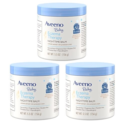 Aveeno Baby Ekzemtherapie Nachtbalsam, mit natürlichen kolloidalen Haferflocken und Dimethicone für trockene Haut und Baby-Ekzeme, 156 ml, 3 Stück