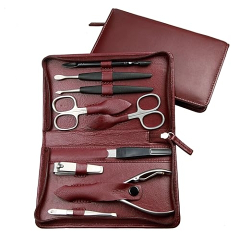 Sonnenschein by Hans Kniebes - Manicure-Etui, Reißverschluss: 9-tlg. Bestückung, rostfrei-edelmattiert; Nappa-Lammleder, bordeaux
