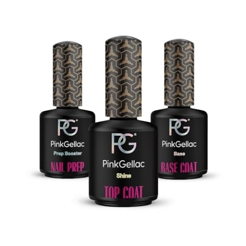 Pink Gellac UV Nagellack Set - 3 Stück Basic Refill Set 3x 15 ml - Shellac Base und Top Coat Kit mit Prep Booster Nail Prep - Made in Holland
