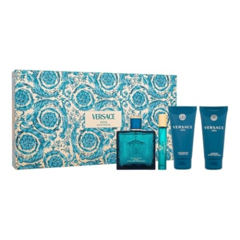 Versace Eros by Versace for Men – Geschenk-Set 3,4 oz EDP Spray, 2,5 oz Shower Gel, 2,5 oz nach dem Shave Balm, 0,33 oz Eau de Parfum Spray