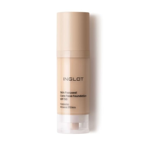 Inglot Illuminierende Foundation mit Hautpflege-Vorteilen | Sonnenschutz | Vegane Formel | Skin Focused Care Gesichtsfoundation SPF 50 | 30 ml 302 Ivory Beige