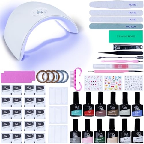 Peach Beauty® Nagelset mit UV Lampe für Gelnägel | UV Nagellack Set | Gelnägel Starterset | Nagelfräser | Nagelhautentferner | Gel Nägel Maniküre Set | LED UV Lampe | 10 Nagellackfarben | 20x14x8cm