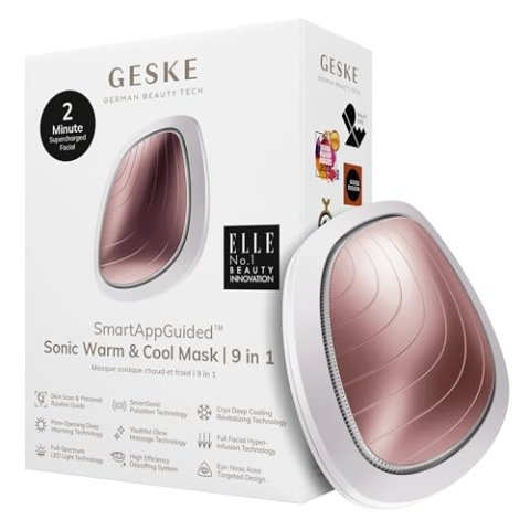 GESKE | SmartAppGuided™ Sonic Warm & Cool Mask | 9 in 1 | Beauty LED-Gesichtsmaske | Voll-LED-Spektrum und Rotlichttherapie | Wärme | Kühlung | Erhöhte Gesichtspflege-Aufnahme | Gesichtsmassagegerät