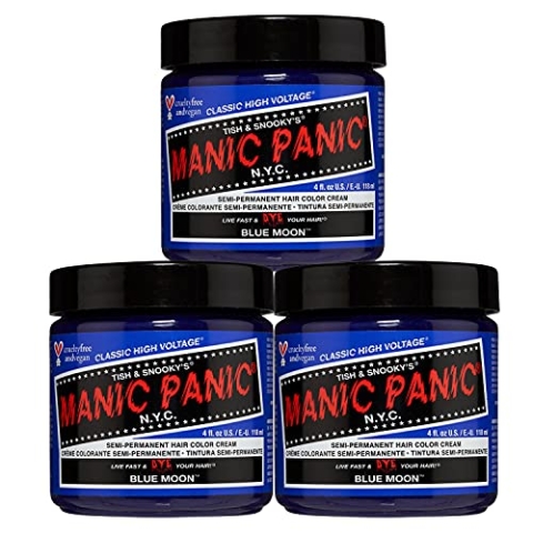Manic Panic Blue Moon Classic Creme, Vegan, Cruelty Free, Semi Permanent Hair Dye 3 x 118ml