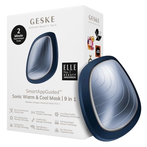 GESKE | SmartAppGuided™ Sonic Warm & Cool Mask | 9 in 1 | Beauty LED-Gesichtsmaske | Voll-LED-Spektrum und Rotlichttherapie | Wärme | Kühlung | Erhöhte Gesichtspflege-Aufnahme | Gesichtsmassagegerät