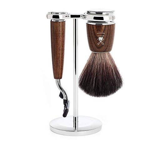 MÜHLE Rasierset - Rytmo Serie - Black Fibre - kompatibel mit Gillette-Klingen - Eschenholz dunkel