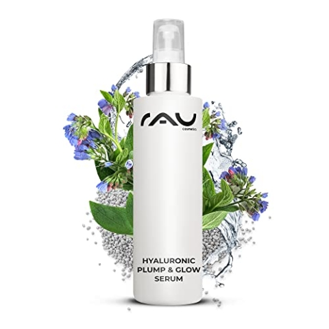 RAU Cosmetics Hyaluronic Plump & Glow Serum 100 ml | Anti-Aging Hyaluron Serum - reife Haut & trockene Haut | Konzentrat mit Allantoin, Urea, Milchsäure (AHA) und Sorbitol Gesicht