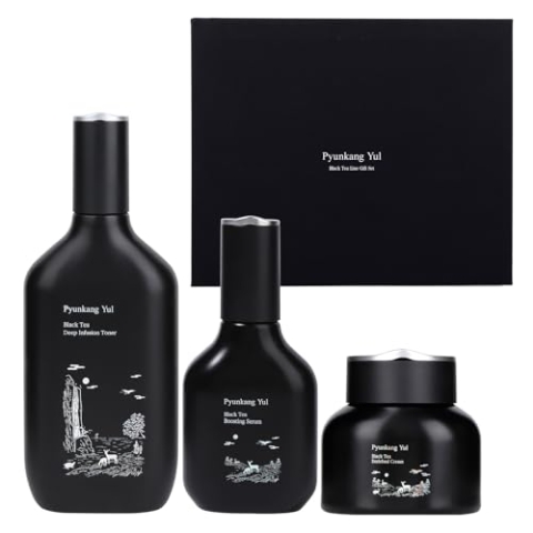 [PKY] Pyunkang Yul Black Tea Korean Skincare Set, Anti-Aging Pflege, Feuchtigkeitstoner, Revitalisierendes Serum & Nährende Creme, Zero-Irritation, Koreanisches Skincare Set (3-teilig)