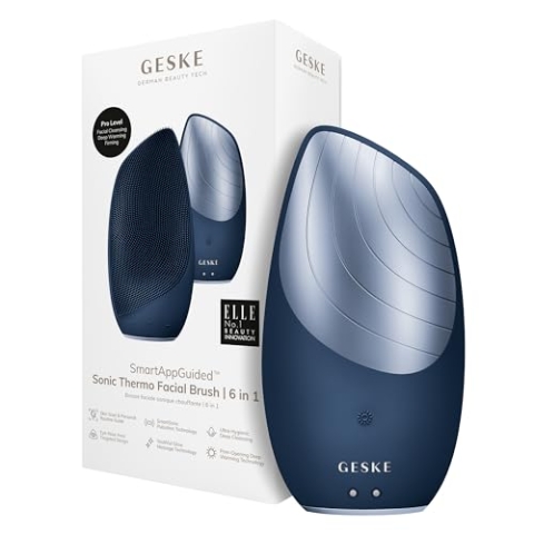 GESKE | SmartAppGuided™ Sonic Thermo Facial Brush | 6 in 1 | Hautreinigung | Reinigungsbürste mit Wärmefunktion | Gesichtsmassagegerät | elektrische Gesichtsbürste | Gesichtsreinigungsgerät