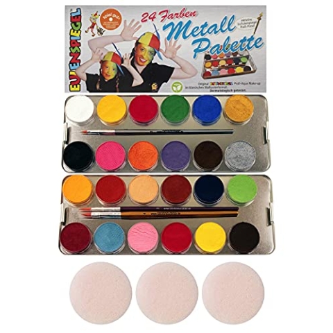 EULENSPIEGEL Schminkpalette 24 Farben 26 Teile Metalletui