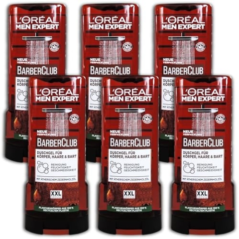 6 er Pack Loreal MEN EXPERT Duschgel »Barber Club«, für Körper, Haare & Bart XXL 6 x 400 ml
