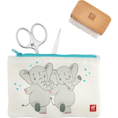 ZWILLING Baby und Kinder Nagelschere Set (Für Sichere Nagelpflege, 3 teilig mit Nagelfeile und Nagelbürste, Geschenkset), Premium, Weiß