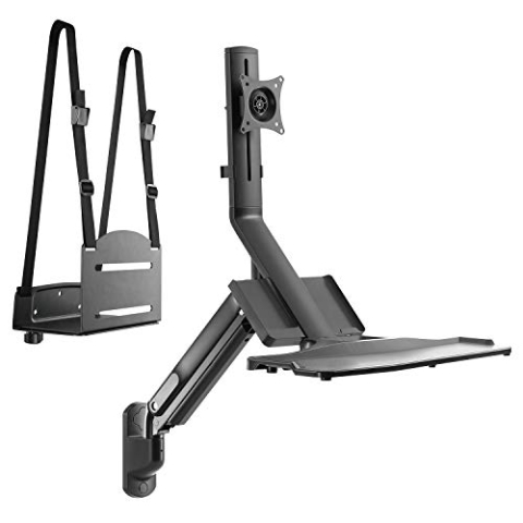 Maclean MC-838 3 in 1 Monitor Wandhalterung Monitorhalterung mit Tastatur-Ablage Computer-Halterung 17-32" Zoll Gasfeder Monitorhalter