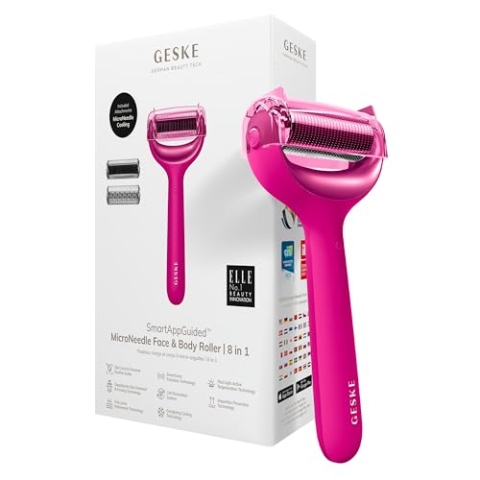 GESKE | SmartAppGuided™ MicroNeedle Face & Body Roller | 8 in 1 | Derma Roller | Elektrisches Microneedling | Nadelroller | Needleroller | Beauty Roller für Gesicht und Körper | kühlender Aufsatz