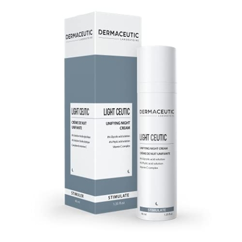 Dermaceutic Light Ceutic - Hautstraffende Nachtcreme - Aufhellende Anti-Aging-Gesichtscreme mit Glykolsäure, Phytinsäure und Vitamin C - Antifaltencreme - 40 ml